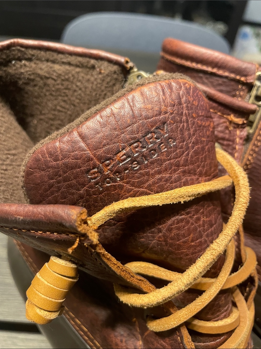 Sperry Brown Leather and Dark Brown Rubber Duck Boots with Tan Laces - Picture 2 of 5